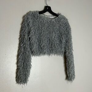 ZARA Shaggy Grey Cropped Y2K women’s small sweater